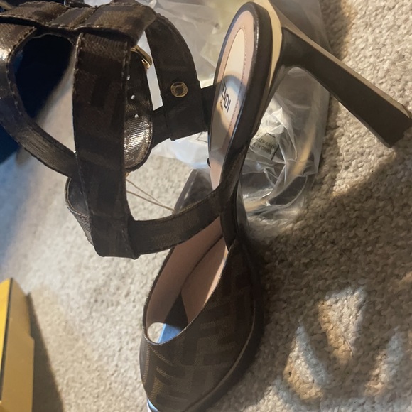 Authentic Fendi Logo  embossed canvas high heel sandals